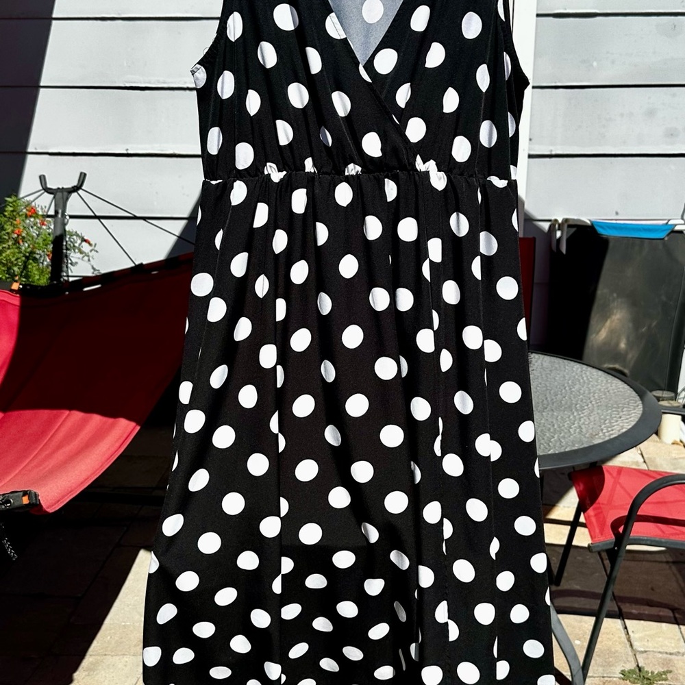 Chic Black Dress with White Polka Dots